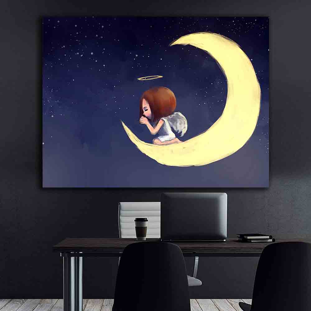 Canvas Painting - Angel on the Moon