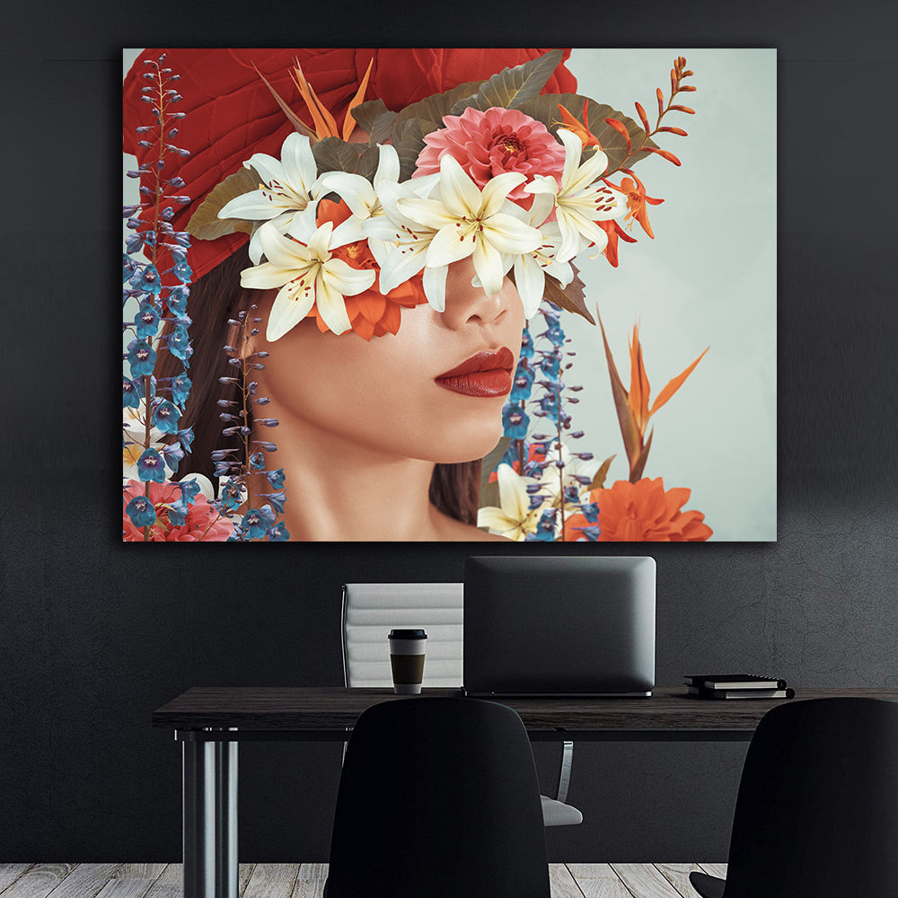 Canvas Painting - Portrait with Flowers