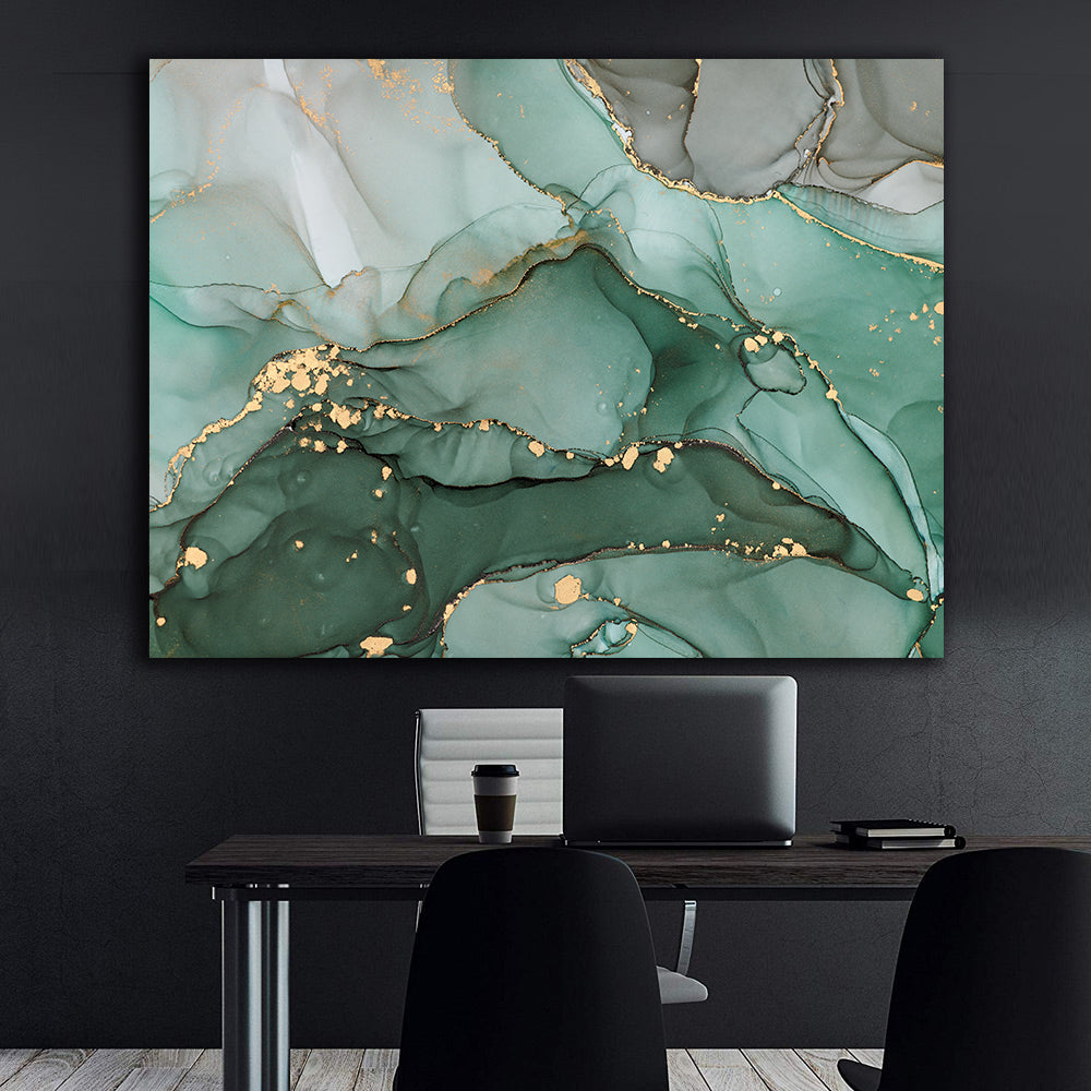 Canvas Painting - Green and Gold Abstract