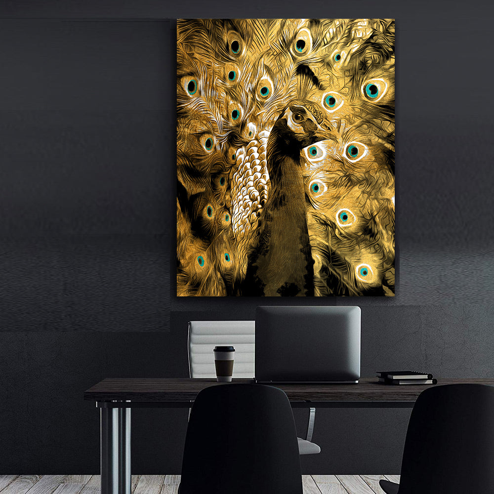 Canvas Painting - Peacock with Golden Feathers
