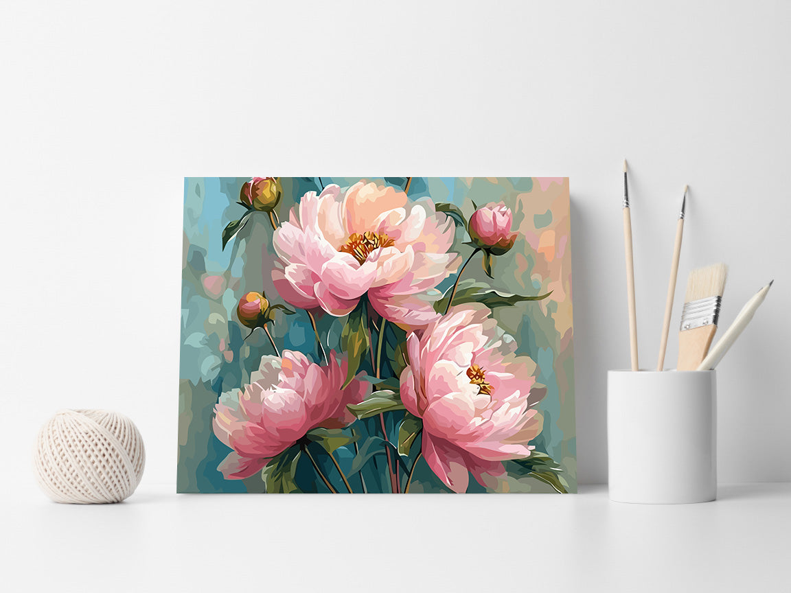 Pictura pe Numere Bujori Roz 6516