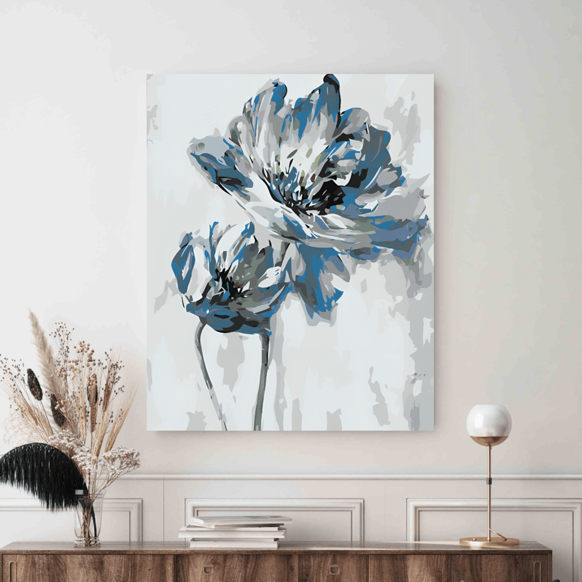 Colectie tablouri pe numere - Abstract: Setul include vopsele numerotate, 3 pensule, panza numerotata, agatatoare, imagine de control si pachet pentru impachetat. Optional, poate avea sasiu pentru inramare.
