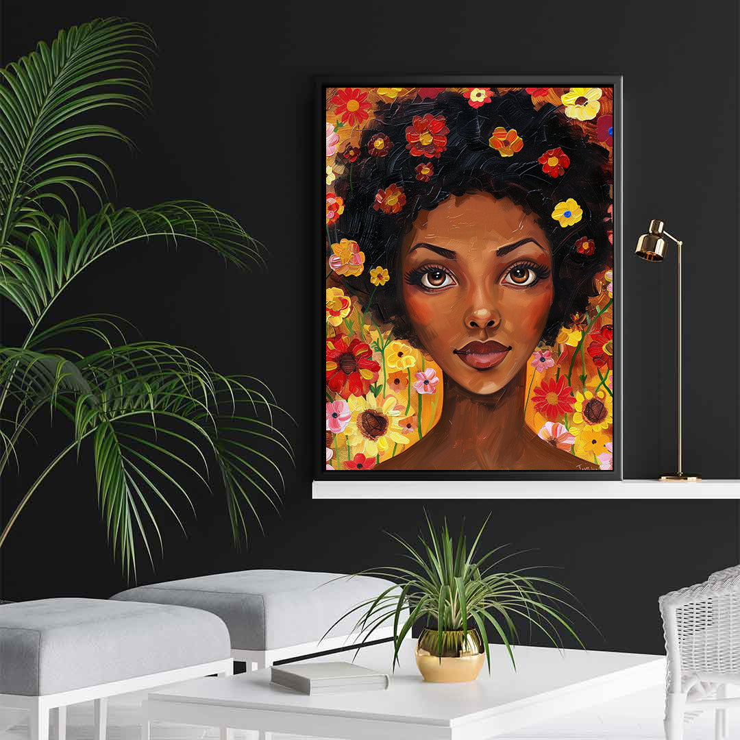 Canvas Painting - Portrait of Woman with Flowers