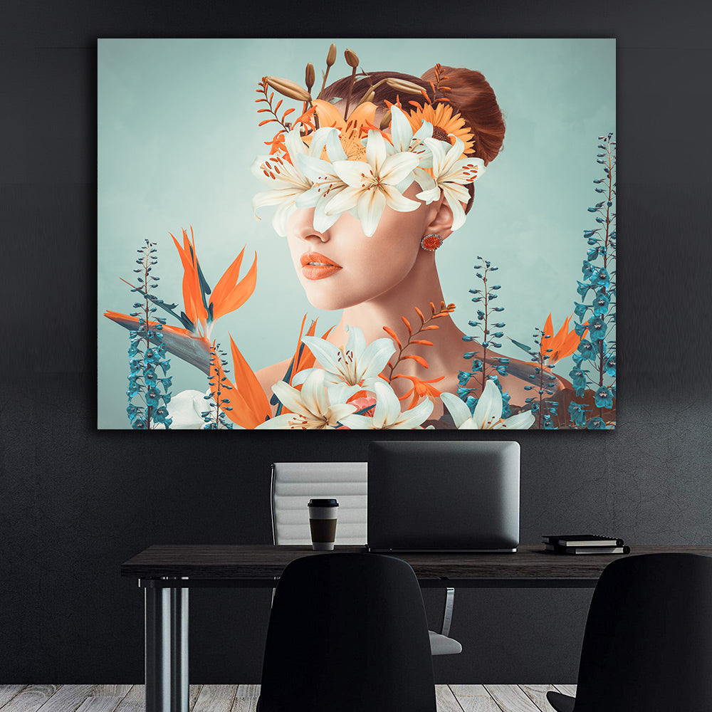 Canvas Painting - Portrait with Flowers