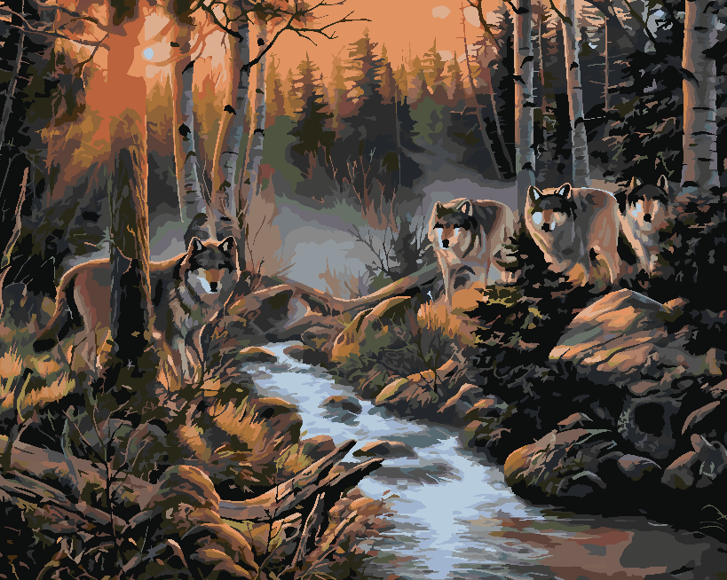 Paint by numbers - Wolves in the Forest 4166
