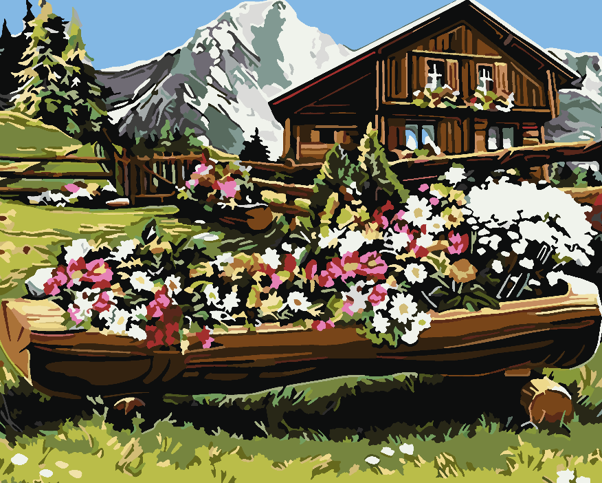Paint by numbers - Mountain Landscape with Flowers 4210