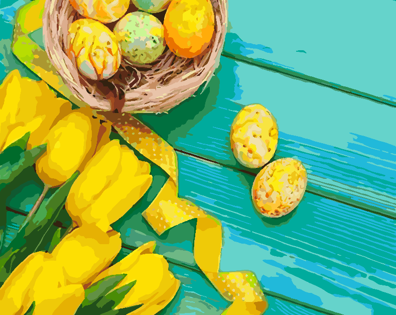 Paint by numbers - Yellow Tulips and Easter Eggs 4238