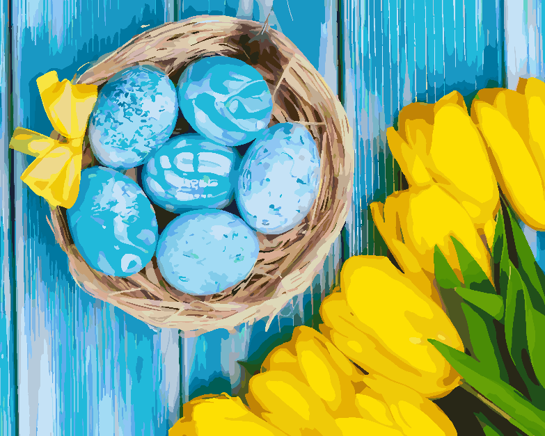 Paint by numbers - Yellow Tulips and Easter Eggs 4241