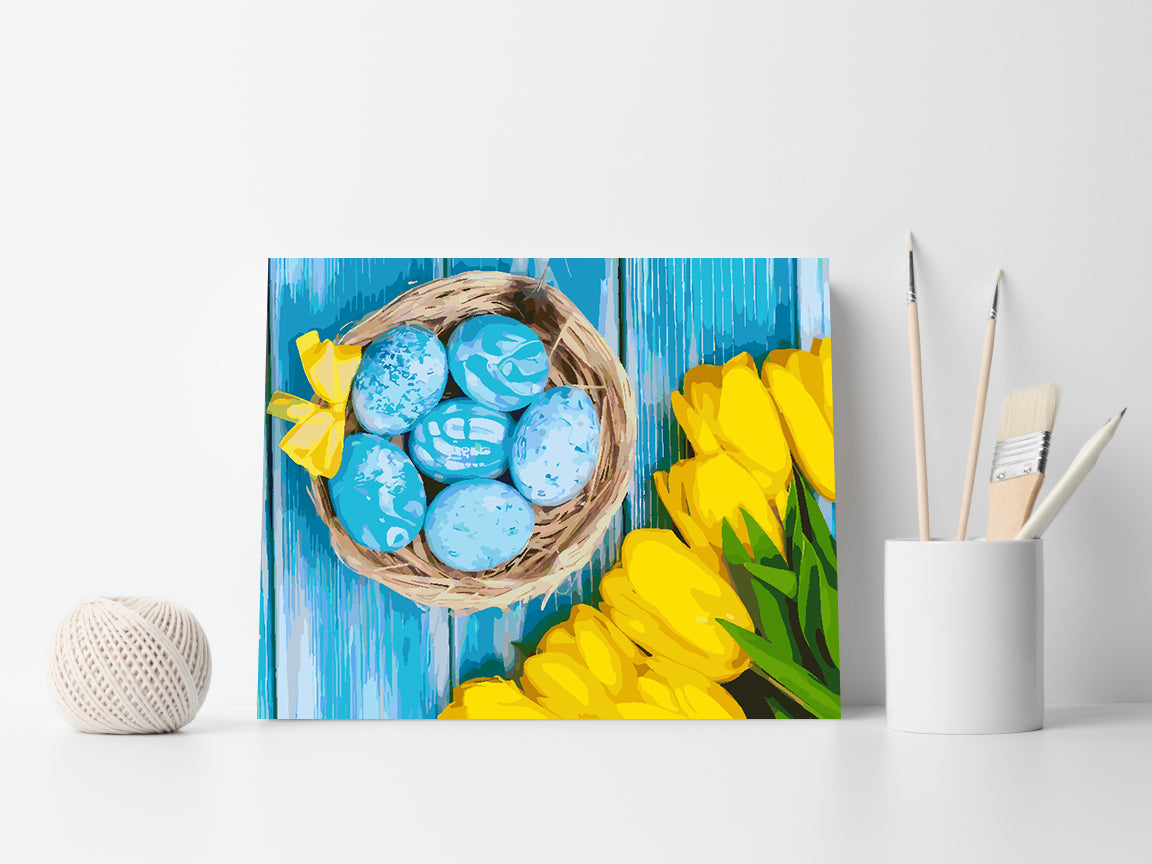 Paint by numbers - Yellow Tulips and Easter Eggs 4241
