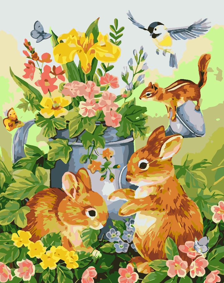 Paint by numbers - Bunnies with Flowers 4266