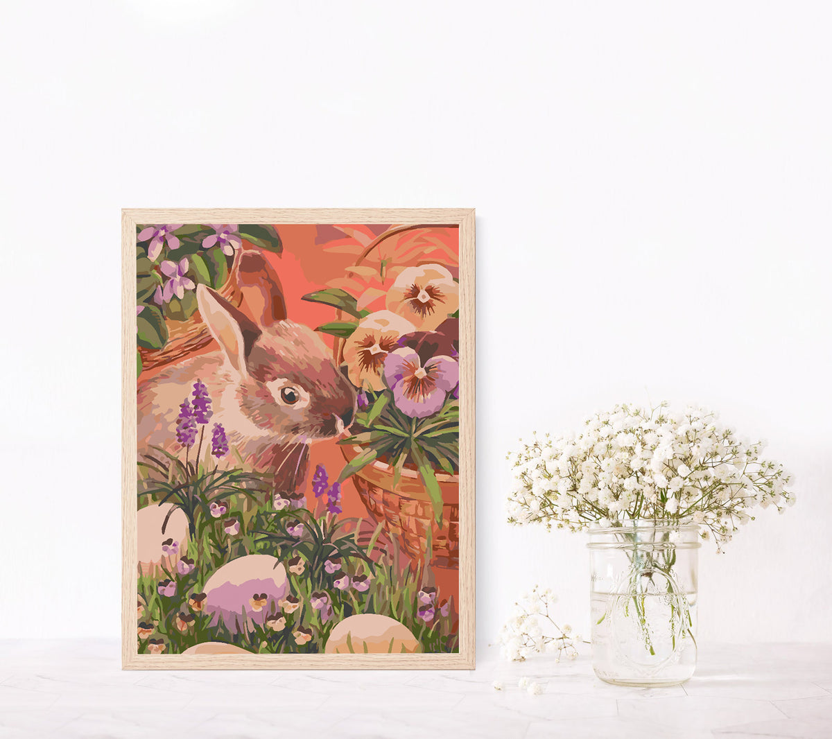 Рисуване по номера - Заек с цветя 4275
