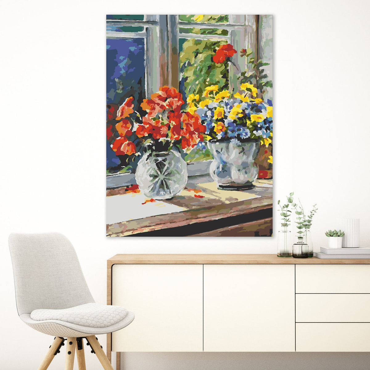 Pictura pe numere - Flori Rosii in Vaza 4354