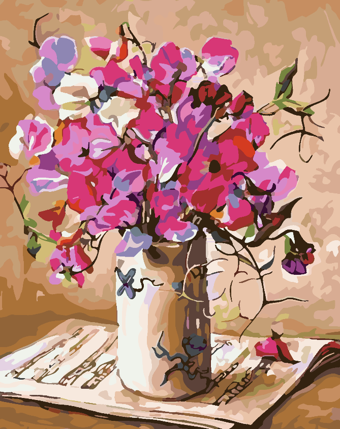 Pictura pe numere - Flori Roz in Vaza 4375