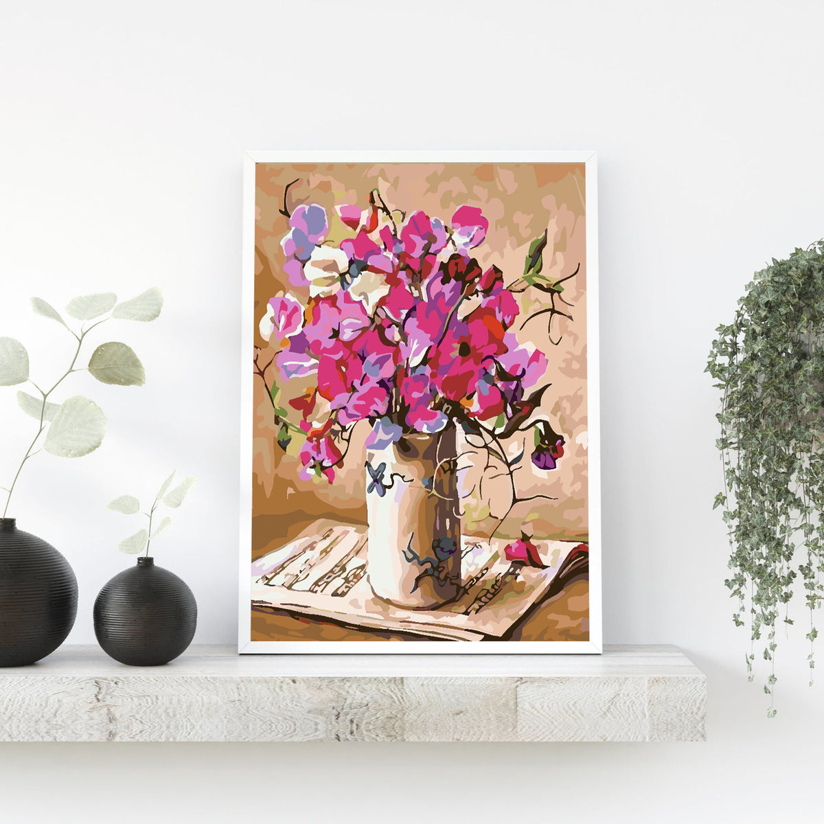 Pictura pe numere - Flori Roz in Vaza 4375