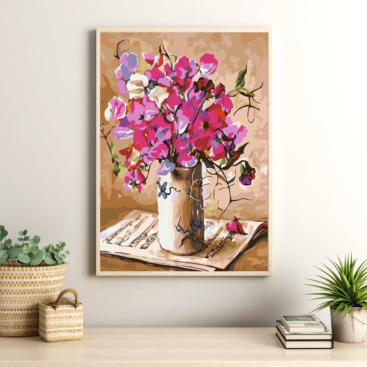 Pictura pe numere - Flori Roz in Vaza 4375