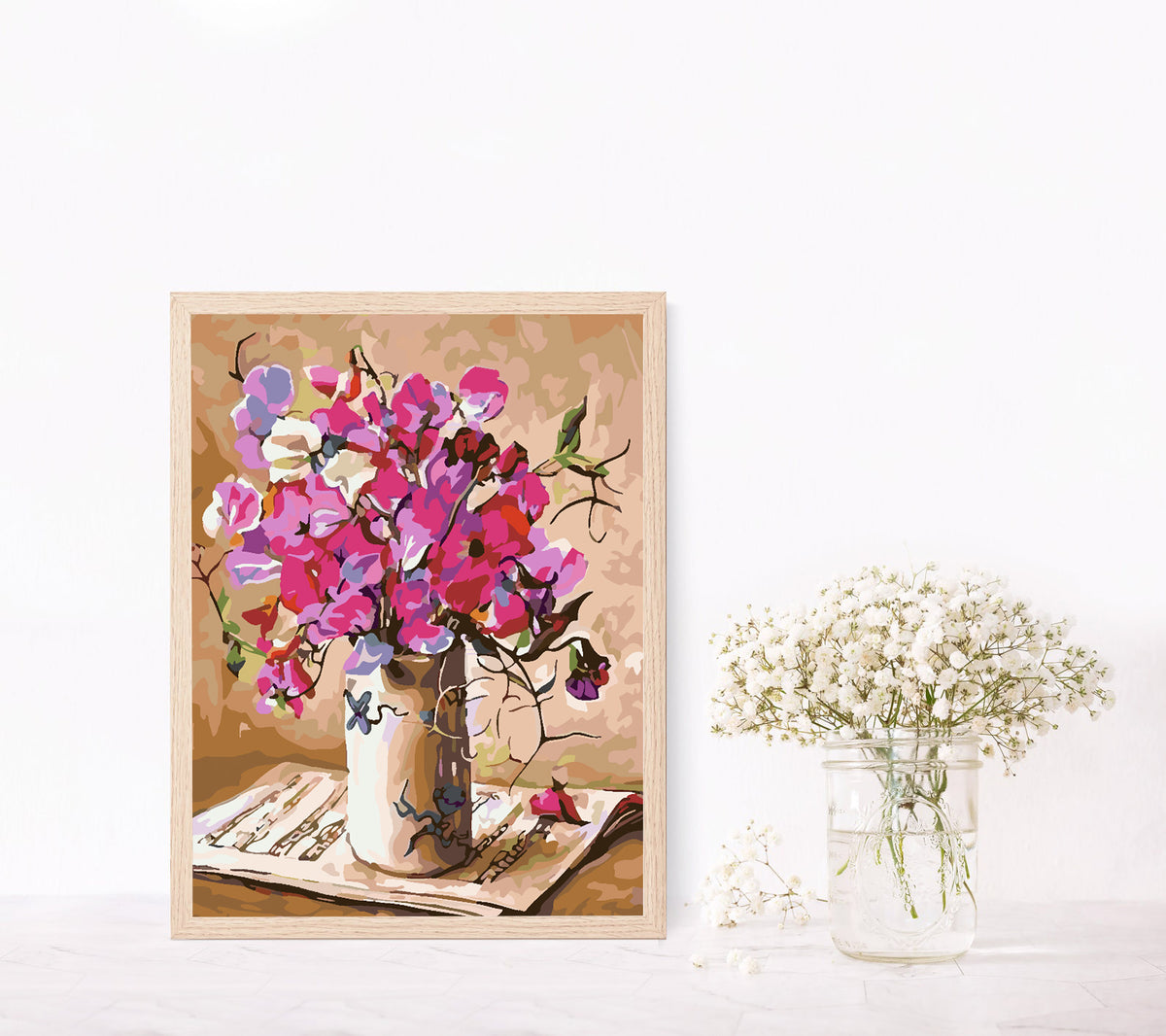 Pictura pe numere - Flori Roz in Vaza 4375