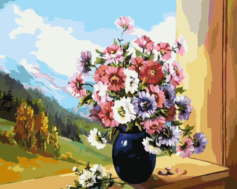 Pictura pe numere - Flori in Vaza 4396
