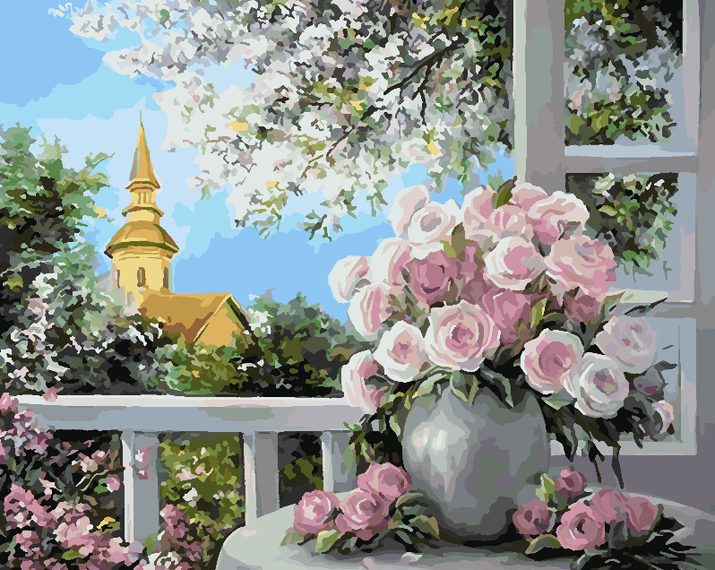 Paint by numbers - Pink Roses in Vase 4397