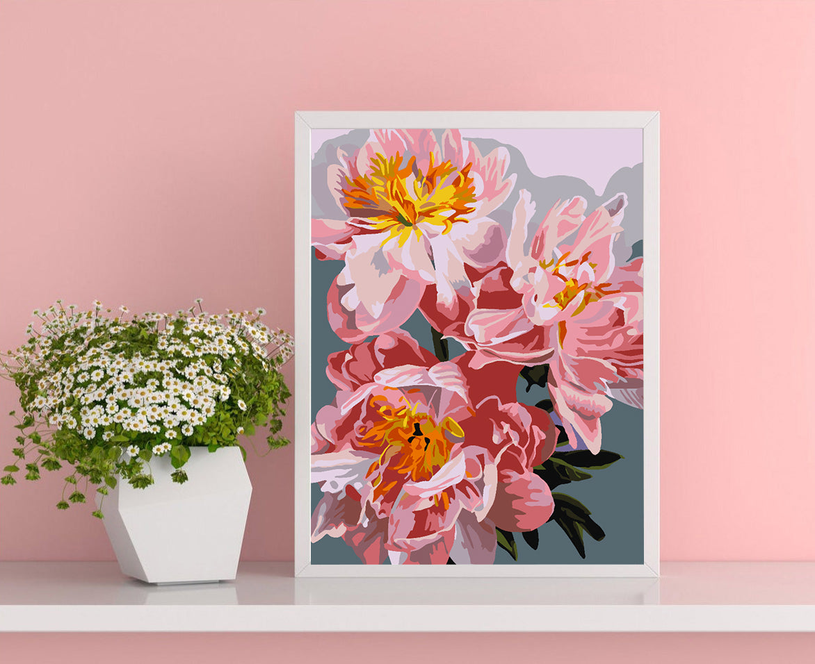 Pictura pe numere - Flori Roz 4483