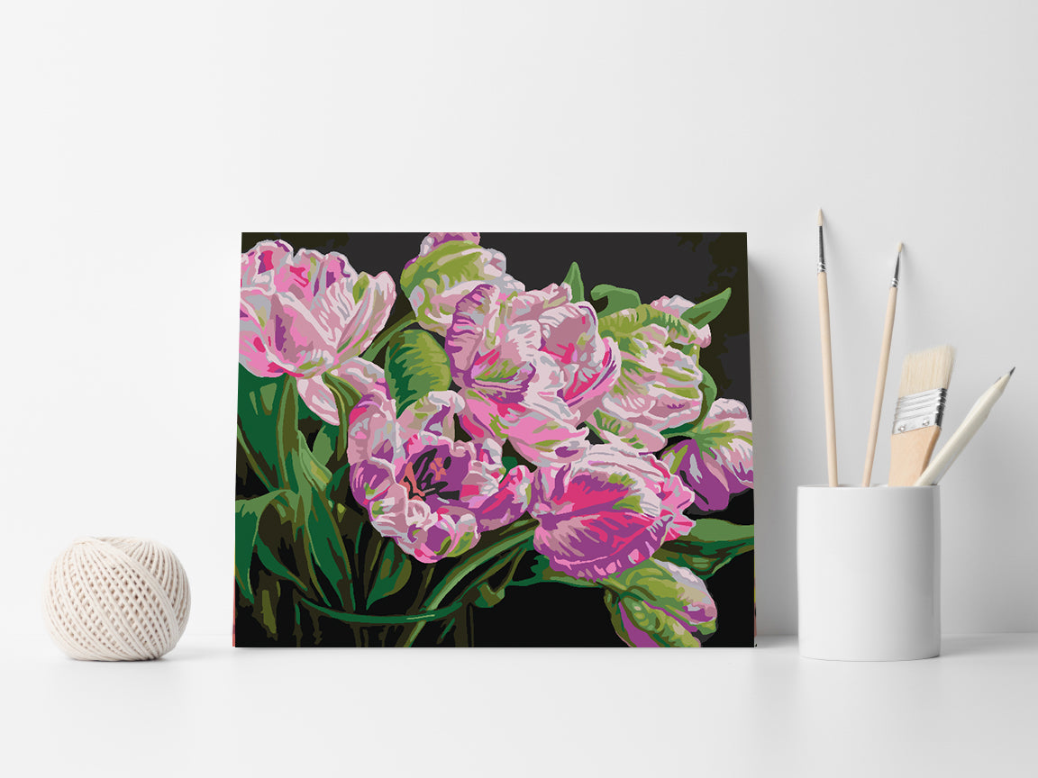 Pictura pe numere - Flori Roz 4513