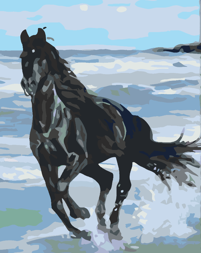 Paint by numbers - Black Horse on the Beach 4561