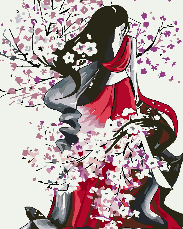 Paint by numbers - Girl with Sakura Petals 4619