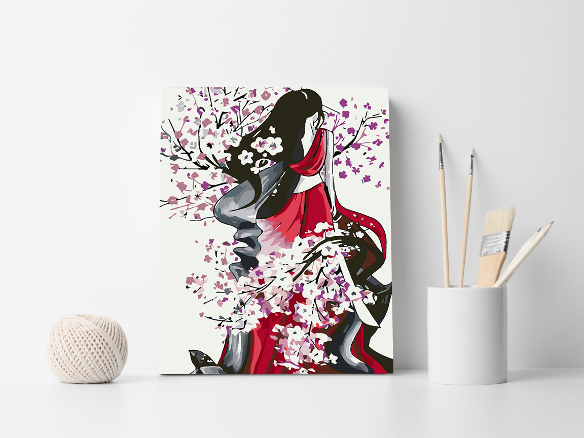 Paint by numbers - Girl with Sakura Petals 4619