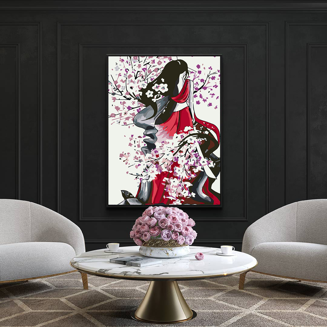 Paint by numbers - Girl with Sakura Petals 4619