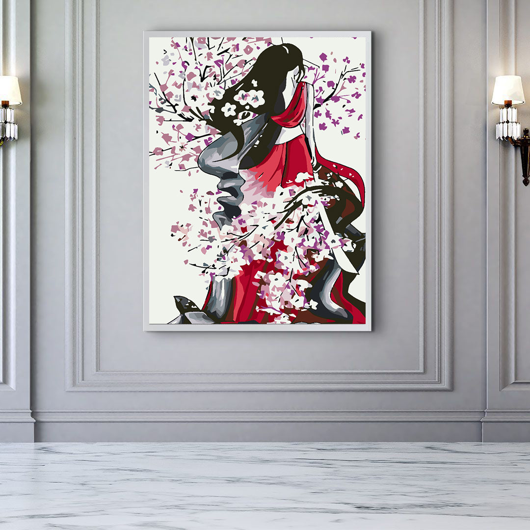 Paint by numbers - Girl with Sakura Petals 4619