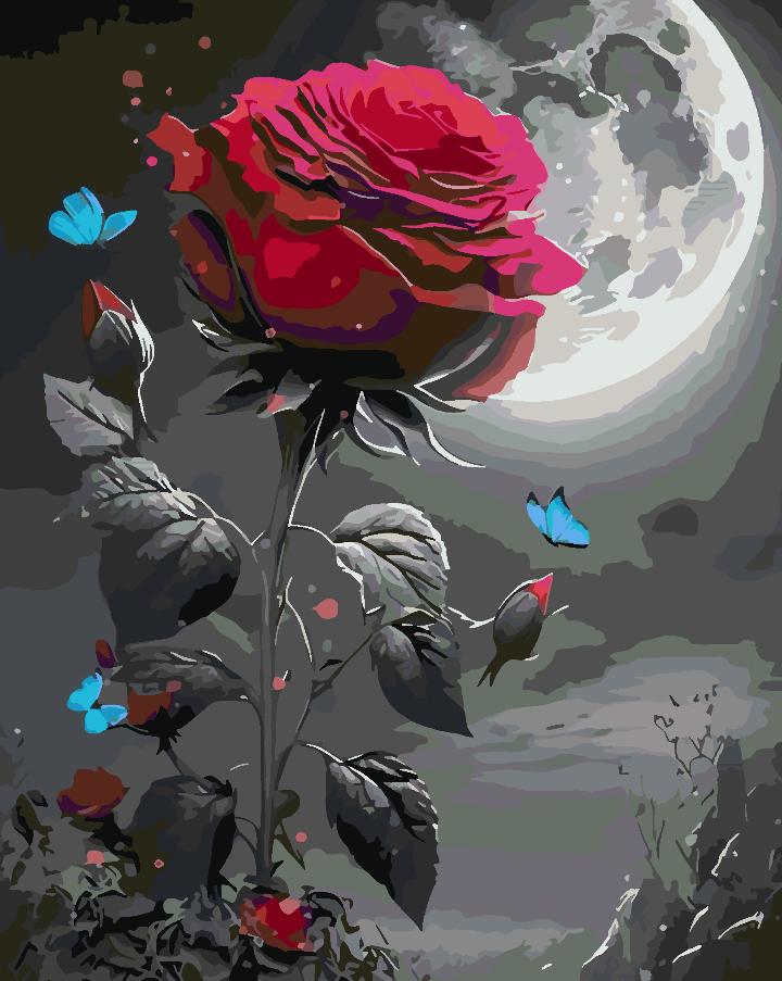 Paint by numbers - Red Rose and Butterfly 4697