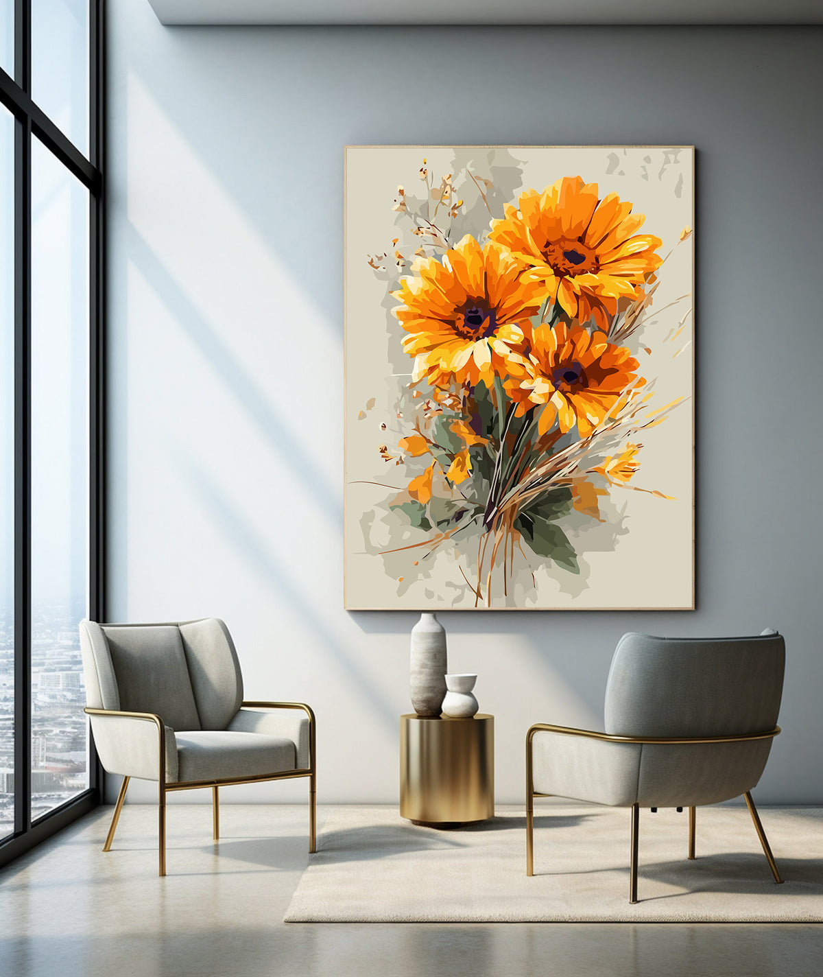 Pictura pe Numere Flori Portocalii 6481