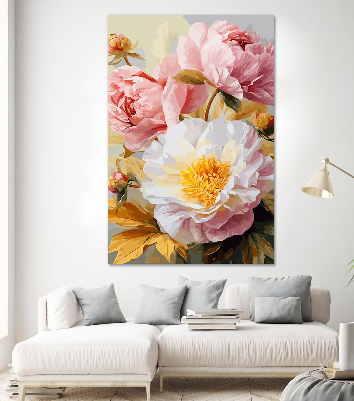 Pictura pe Numere Flori Albe si Roz 6486