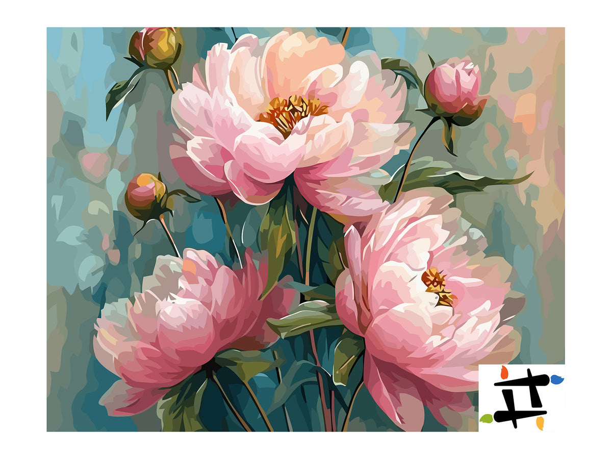 Pictura pe Numere Bujori Roz 6516