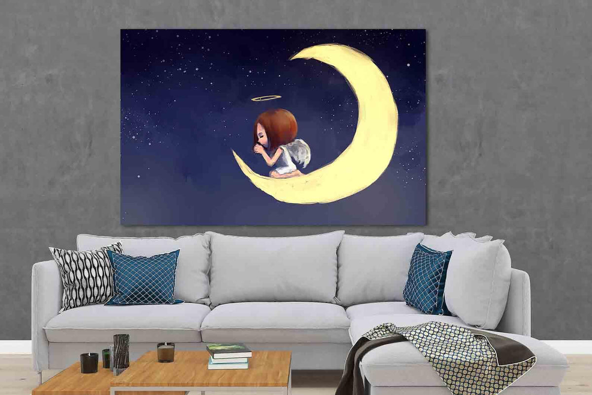 Canvas Painting - Angel on the Moon