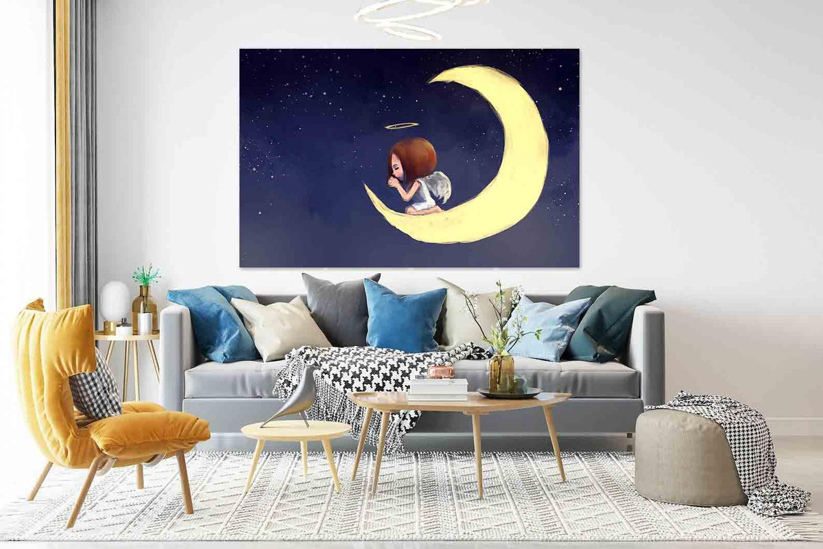 Canvas Painting - Angel on the Moon