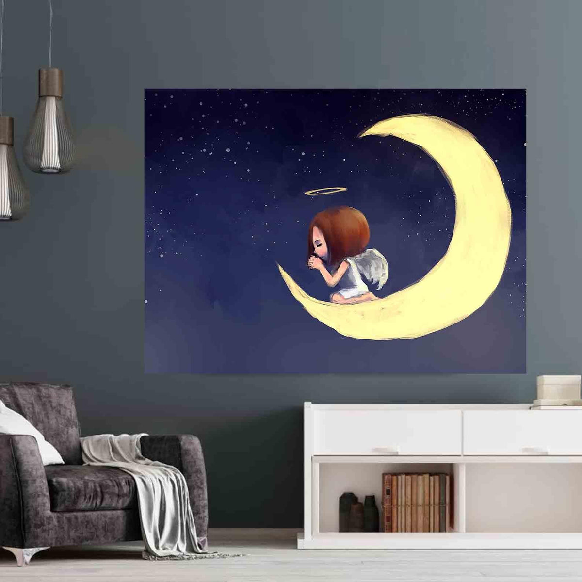 Canvas Painting - Angel on the Moon