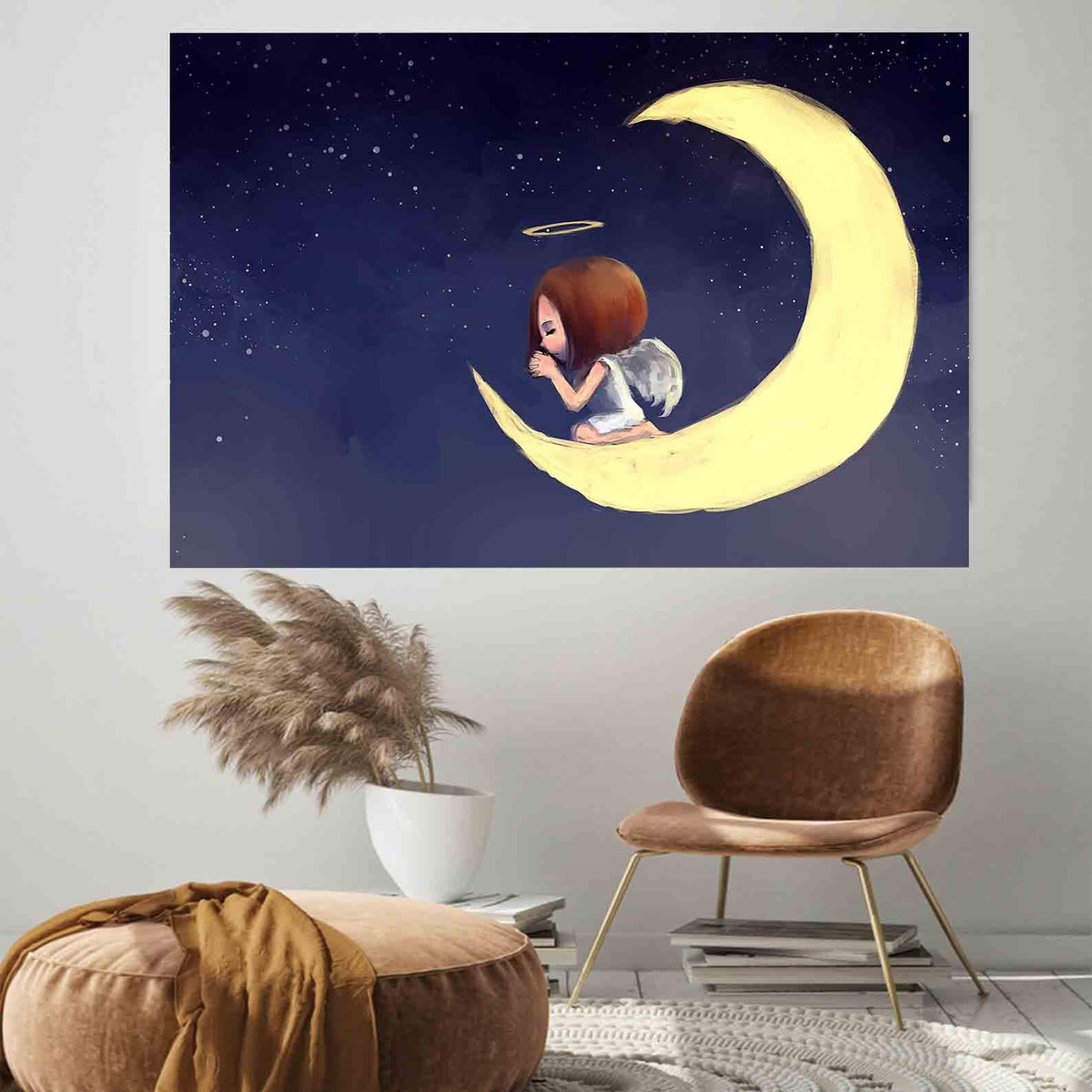 Canvas Painting - Angel on the Moon