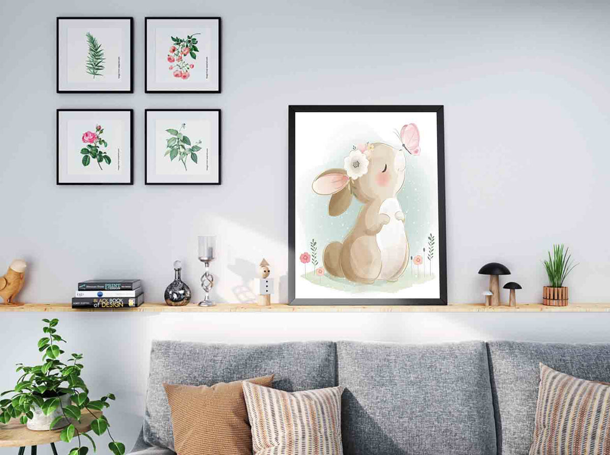Canvas Painting - Bunny Playing with Butterfly