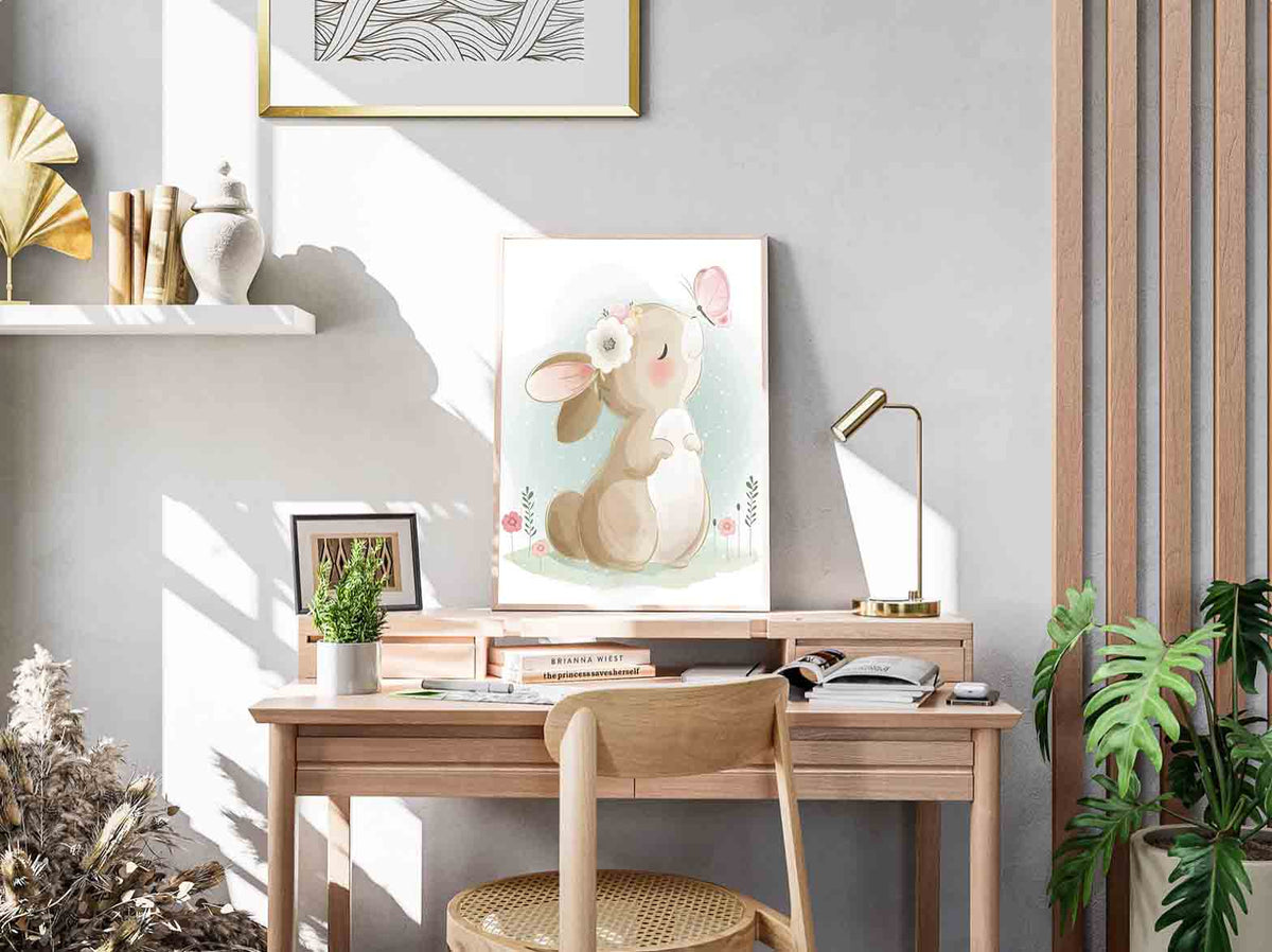 Canvas Painting - Bunny Playing with Butterfly