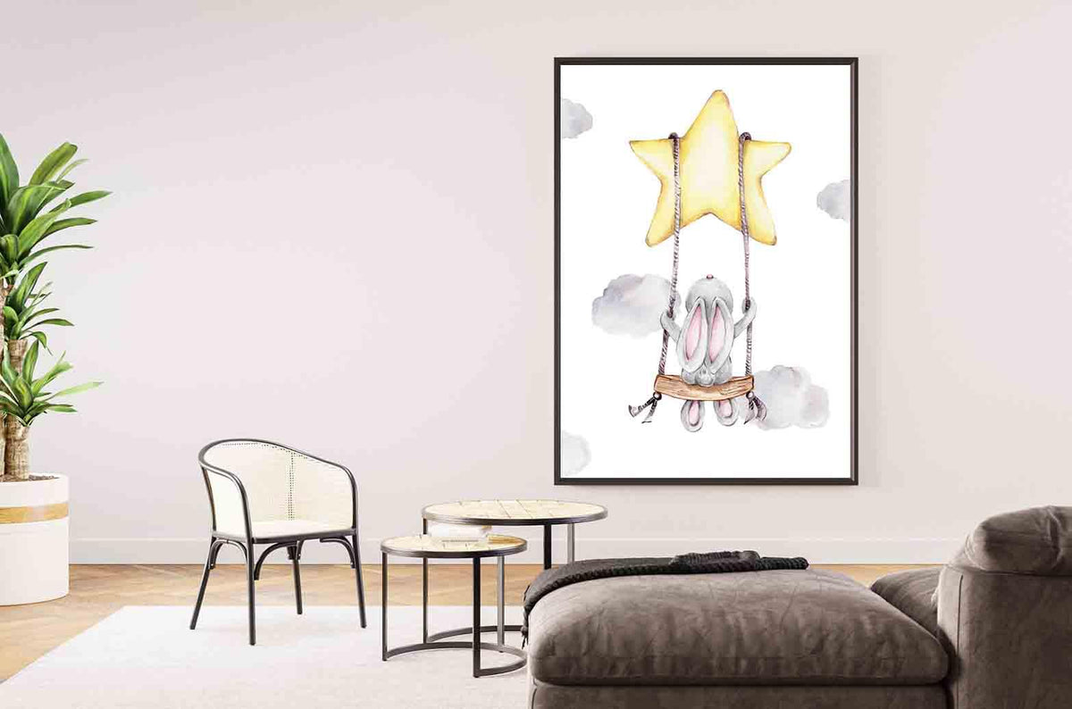 Canvas Painting - Bunny on the Swing