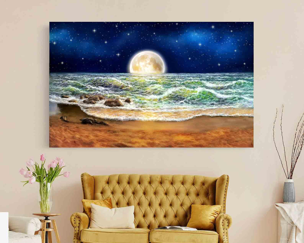 Canvas Painting - Moon over the sea