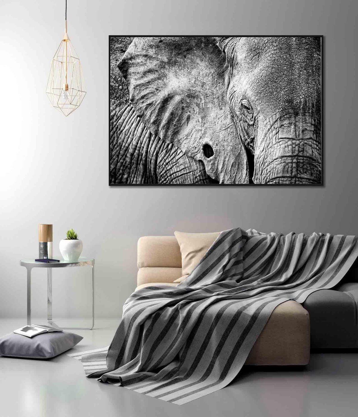 Canvas Painting - Black and White Elephant