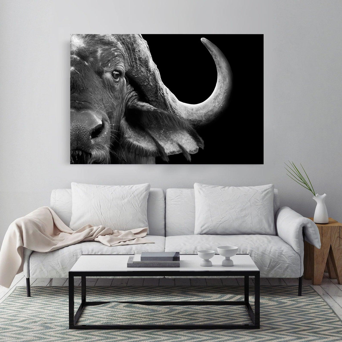 Canvas Painting - Black and White Buffalo