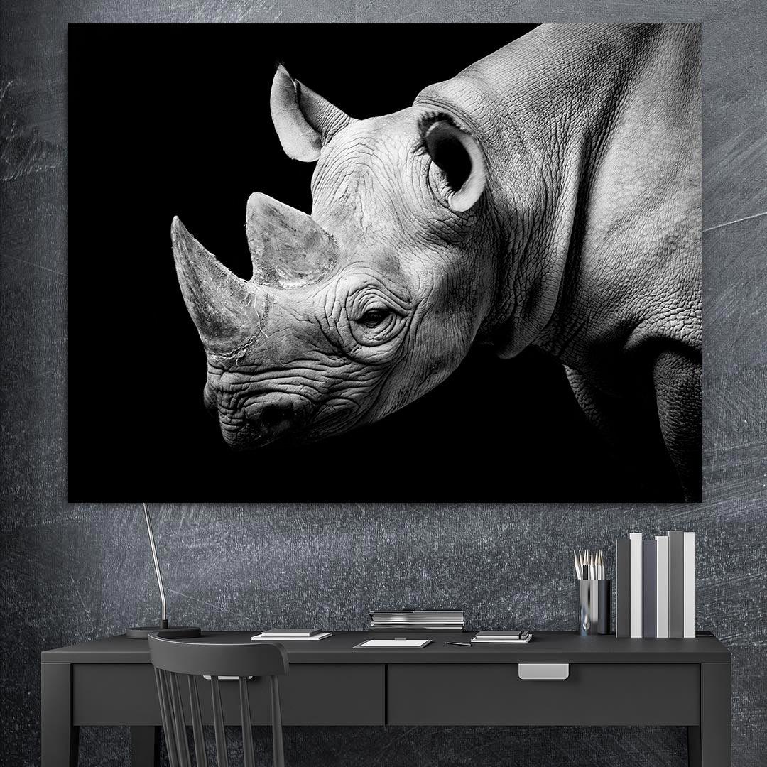Canvas Painting - Black and White Rhinoceros