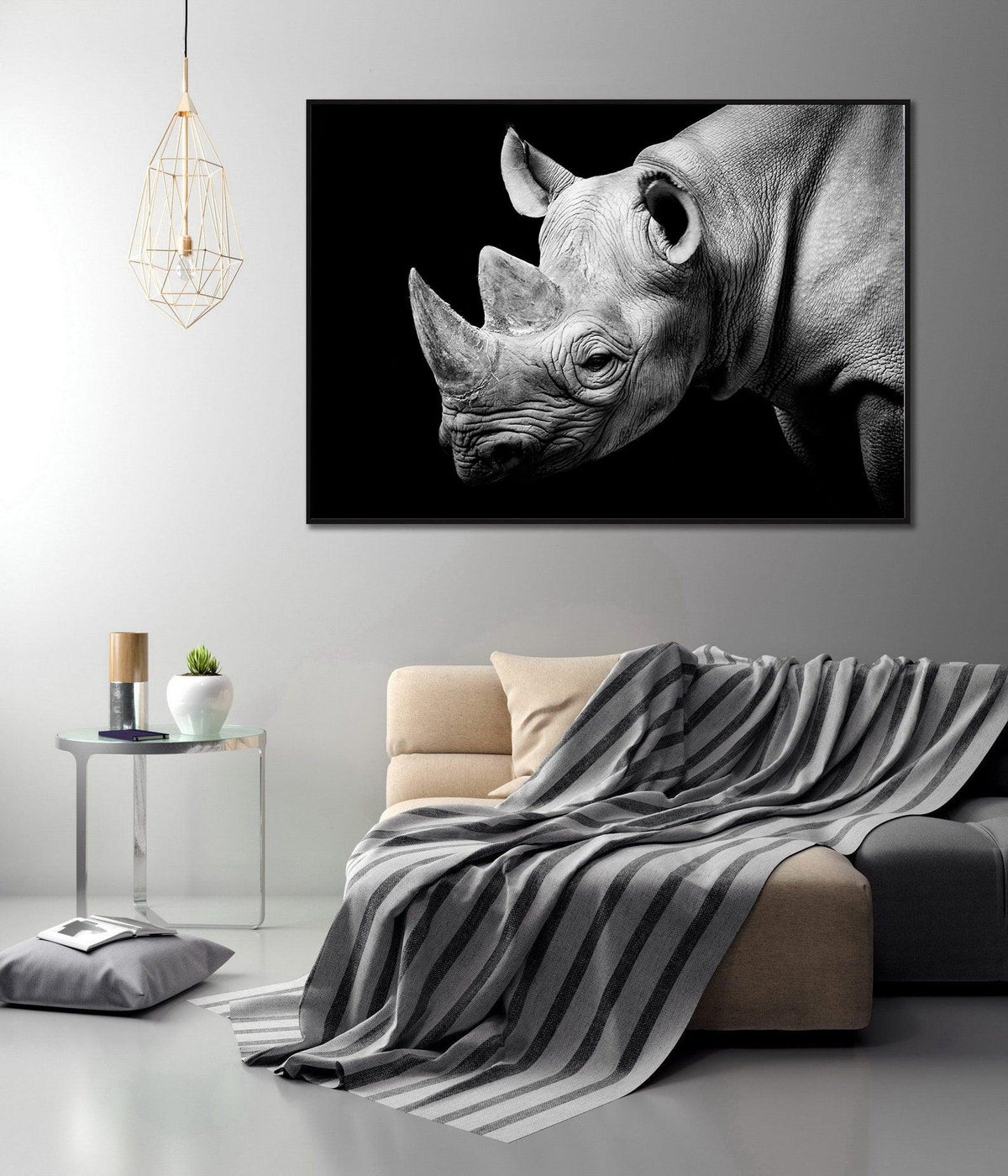 Canvas Painting - Black and White Rhinoceros