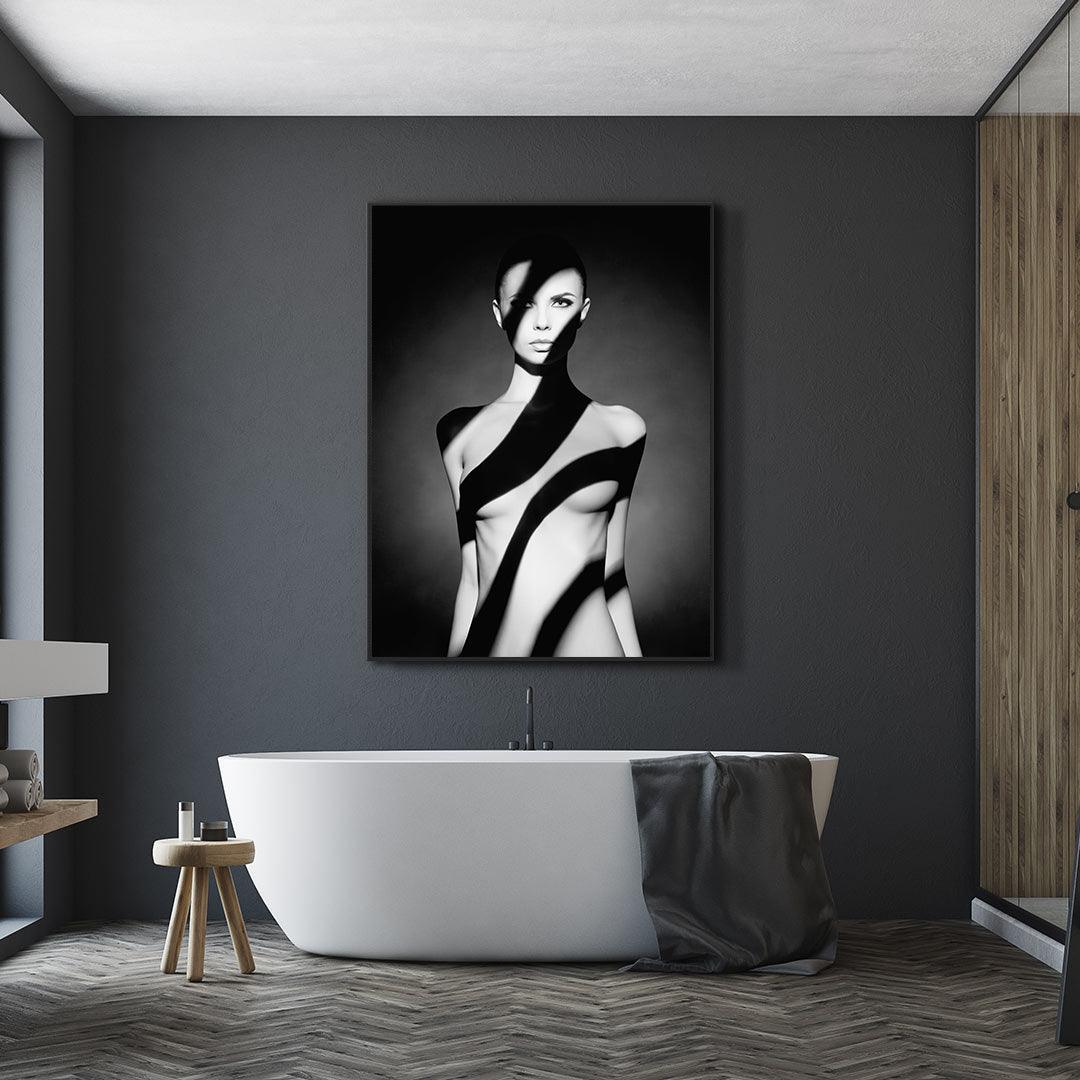 Canvas Painting - Nude Woman with Shadow on Her Body