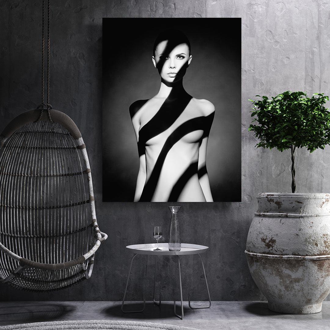 Canvas Painting - Nude Woman with Shadow on Her Body