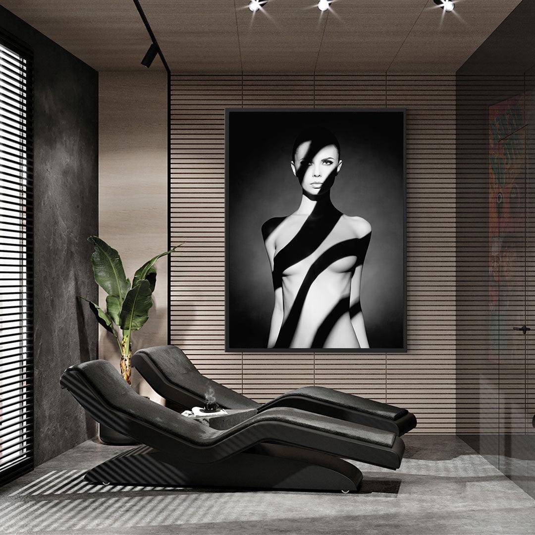 Canvas Painting - Nude Woman with Shadow on Her Body