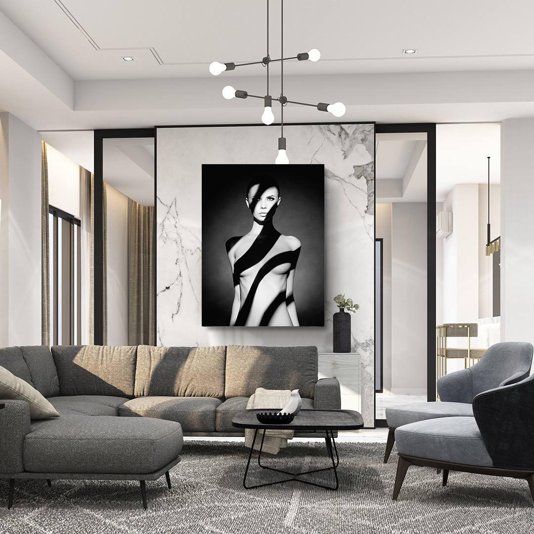 Canvas Painting - Nude Woman with Shadow on Her Body