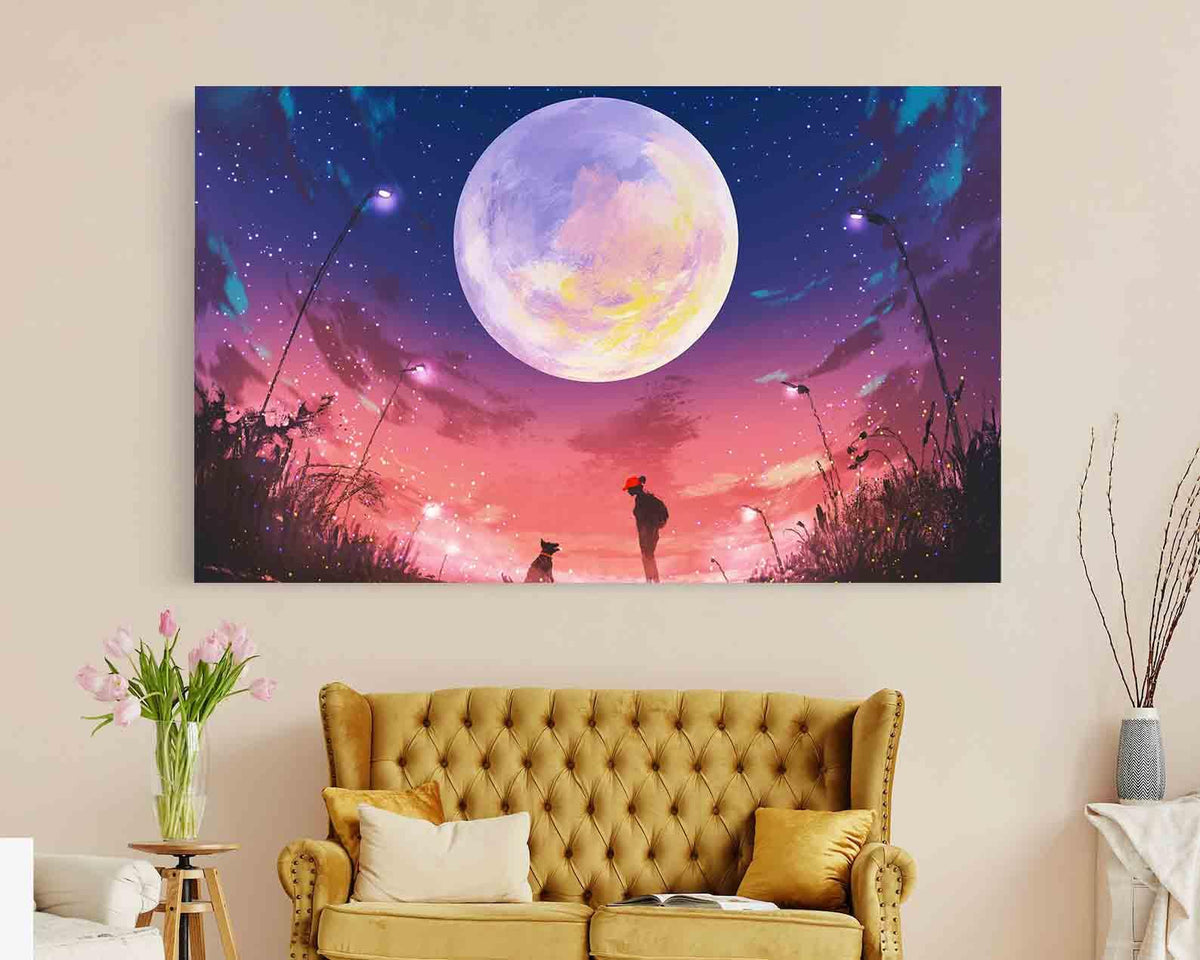 Canvas Painting - Woman and Dog at Night